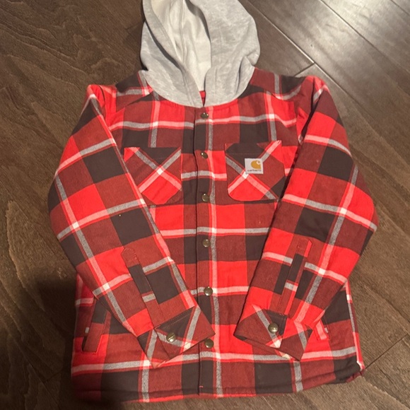 Carhartt Shepa Lined Hooded Flannel Jacket- Boys Size 10/12 - Picture 3 of 5